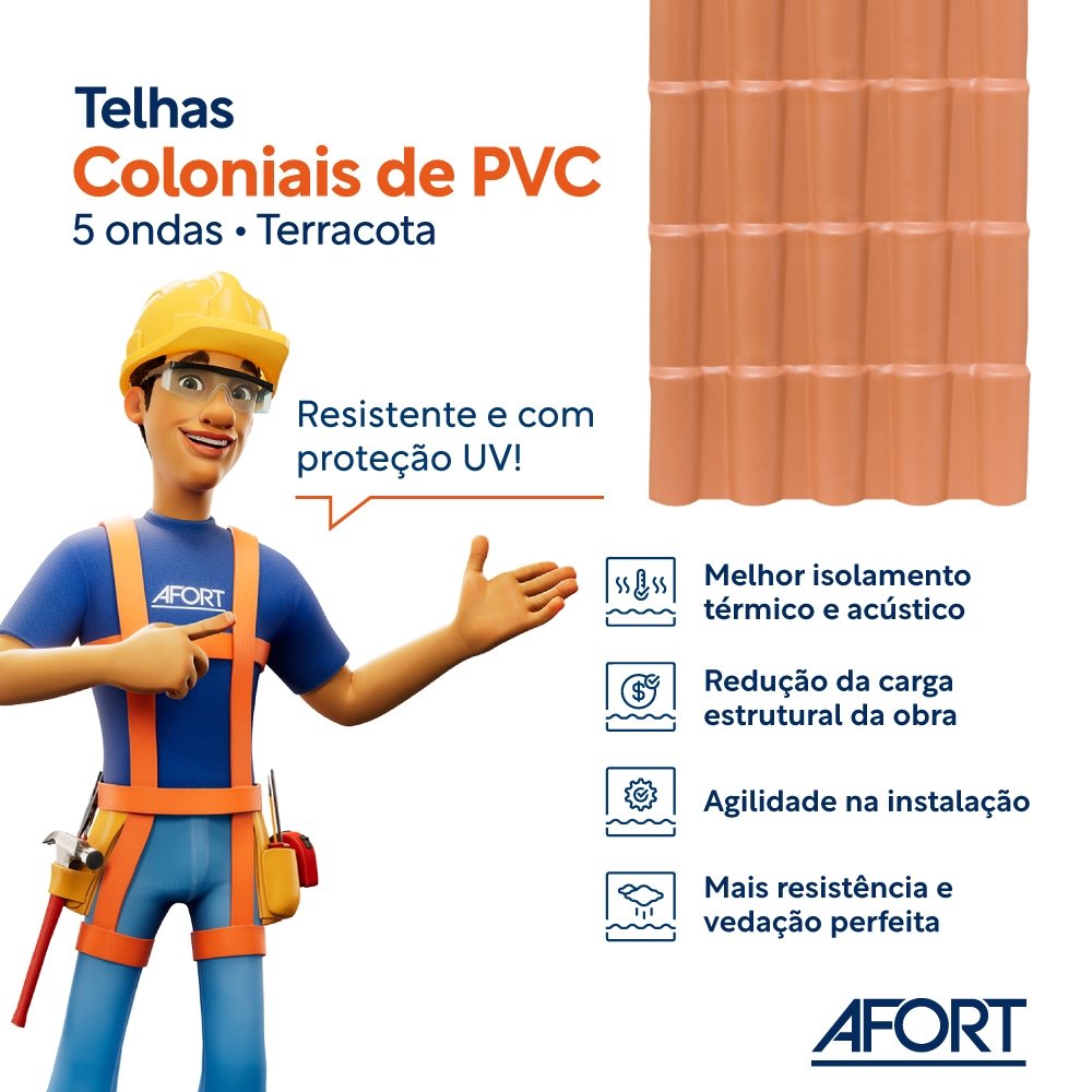Telha PVC Colonial Afort Cerâmica/Terracota 2,30 x 0,86m 5 Ondas