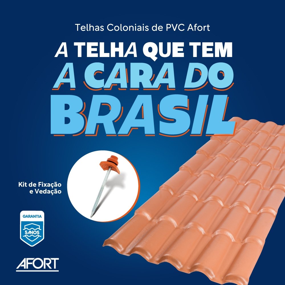 Telha PVC Colonial Afort Cerâmica/Terracota 2,30 x 0,86m 5 Ondas