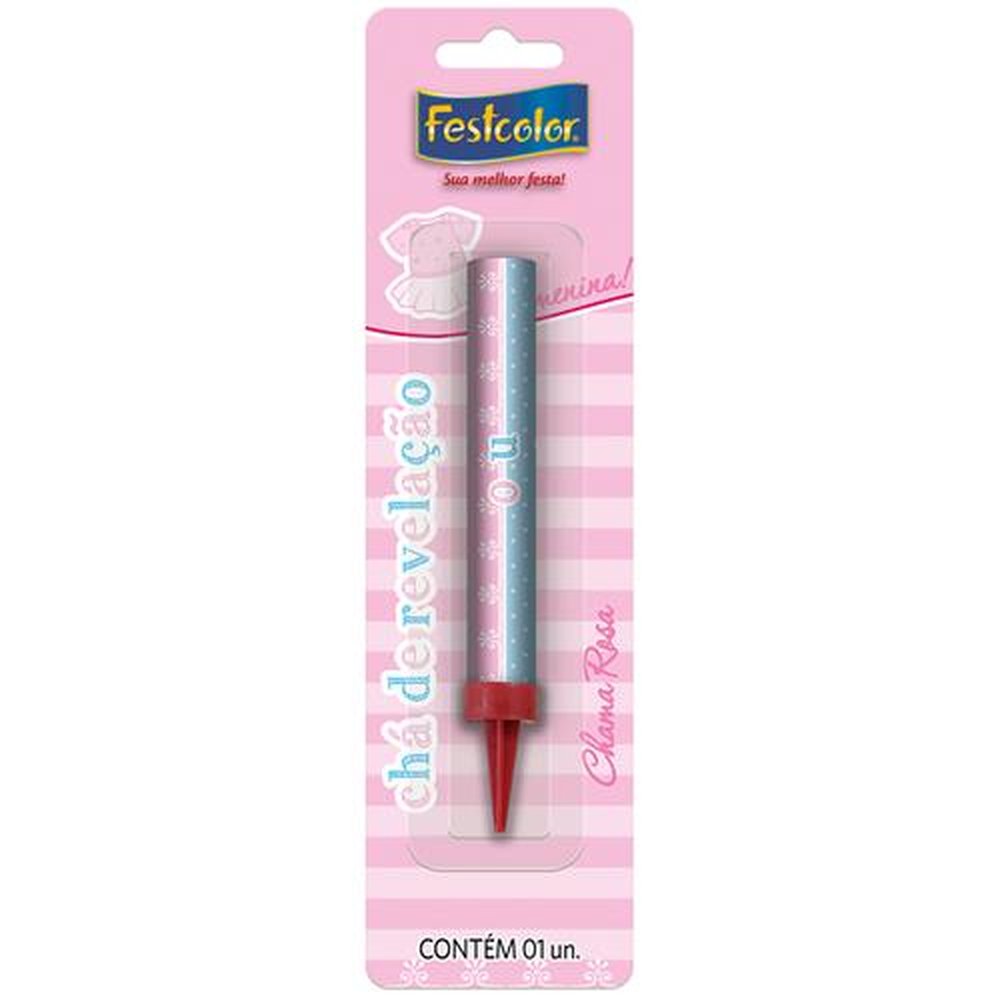 Vela Vulcao Cha Revelacao Menina - Embalagem com 1 unidade.