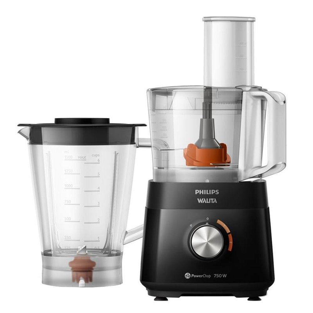 Multiprocessador Philips Walita RI7302 PowerChop 750 Plus | 6 Acessórios, 2 Velocidades, 750W Preto, 110V