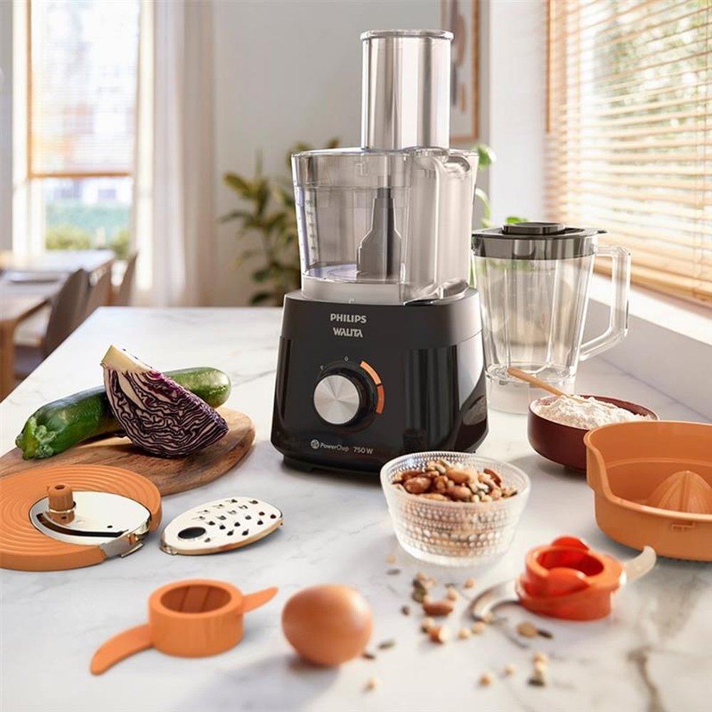 Multiprocessador Philips Walita RI7302 PowerChop 750 Plus | 6 Acessórios, 2 Velocidades, 750W Preto, 110V