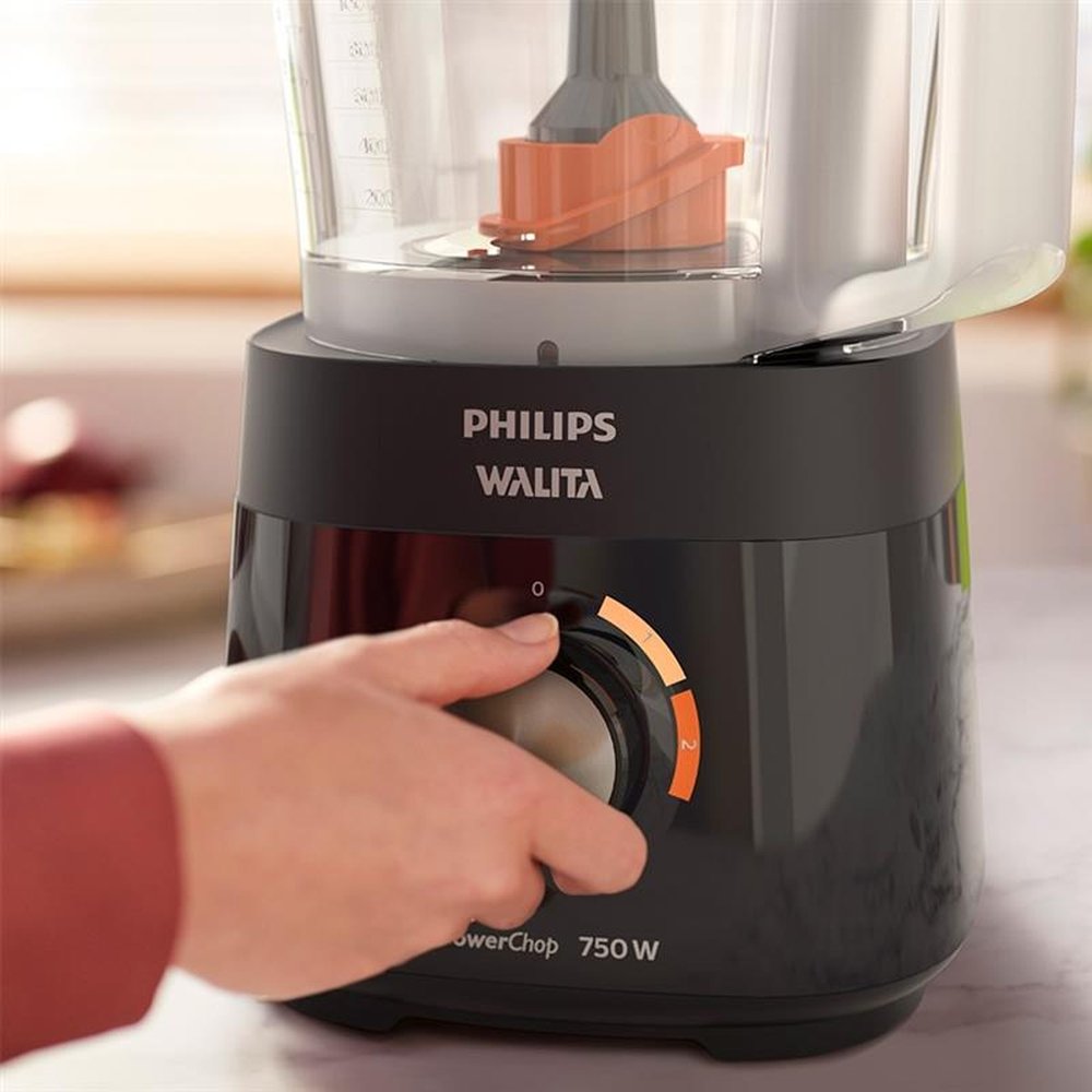 Multiprocessador Philips Walita RI7302 PowerChop 750 Plus | 6 Acessórios, 2 Velocidades, 750W Preto, 110V