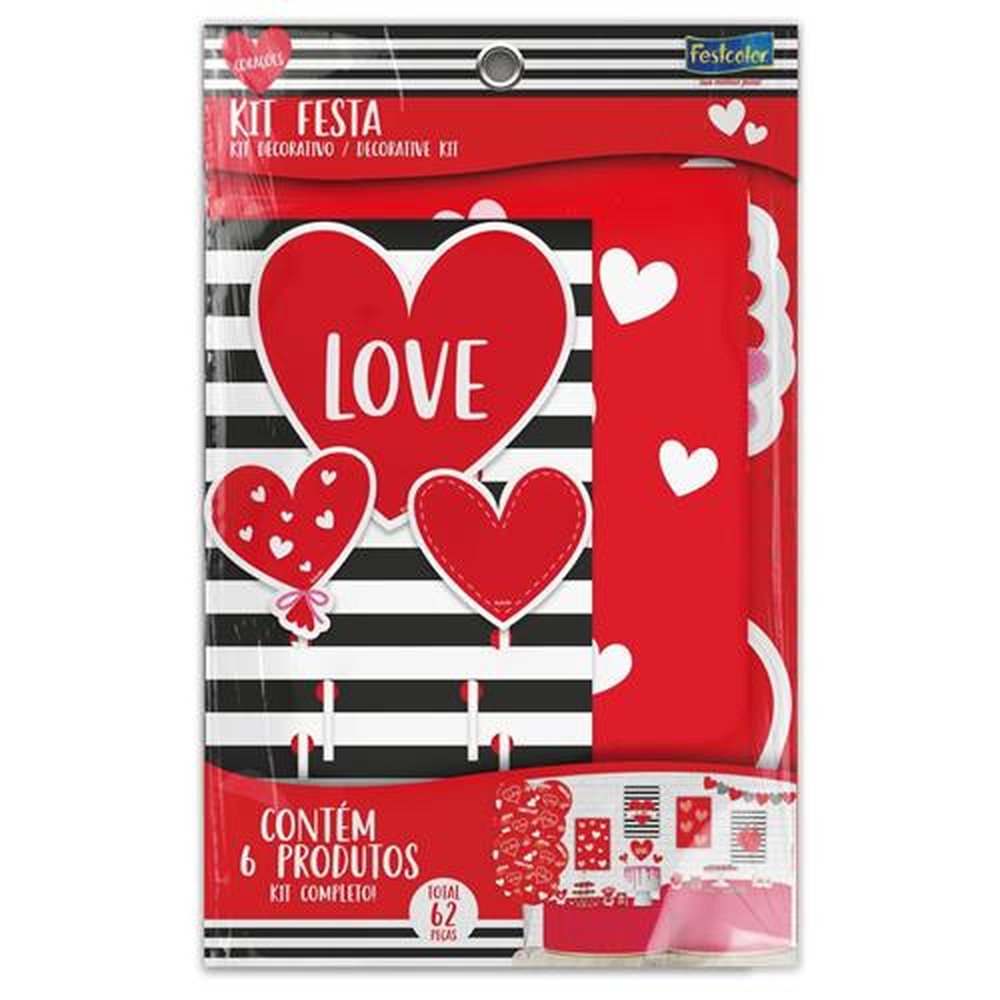 Kit Festa Coracoes - Embalagem com 1 unidade.