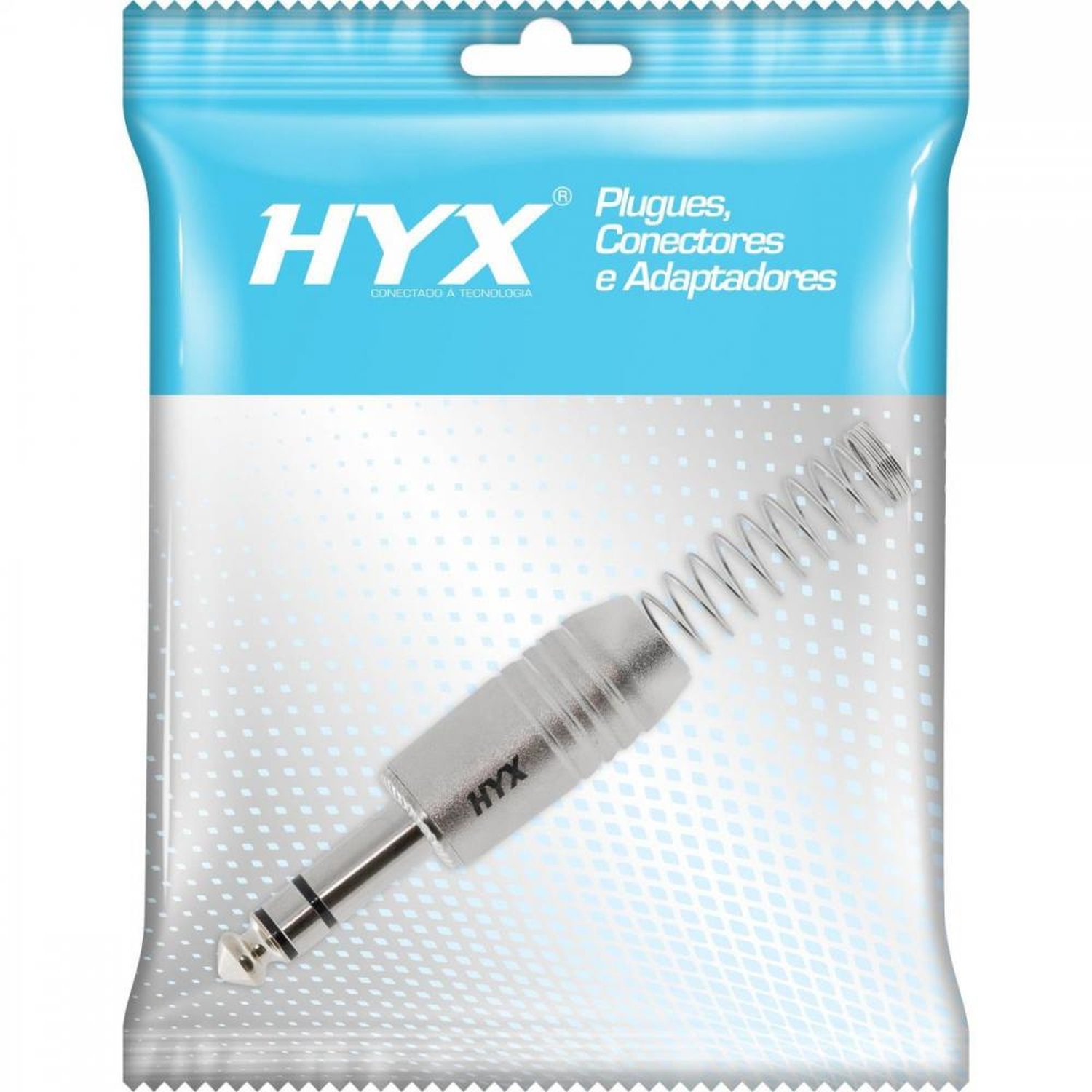 Conector P10 Macho Estereo Niquelado HJ009S Prata HYX Un.Venda: PC/1