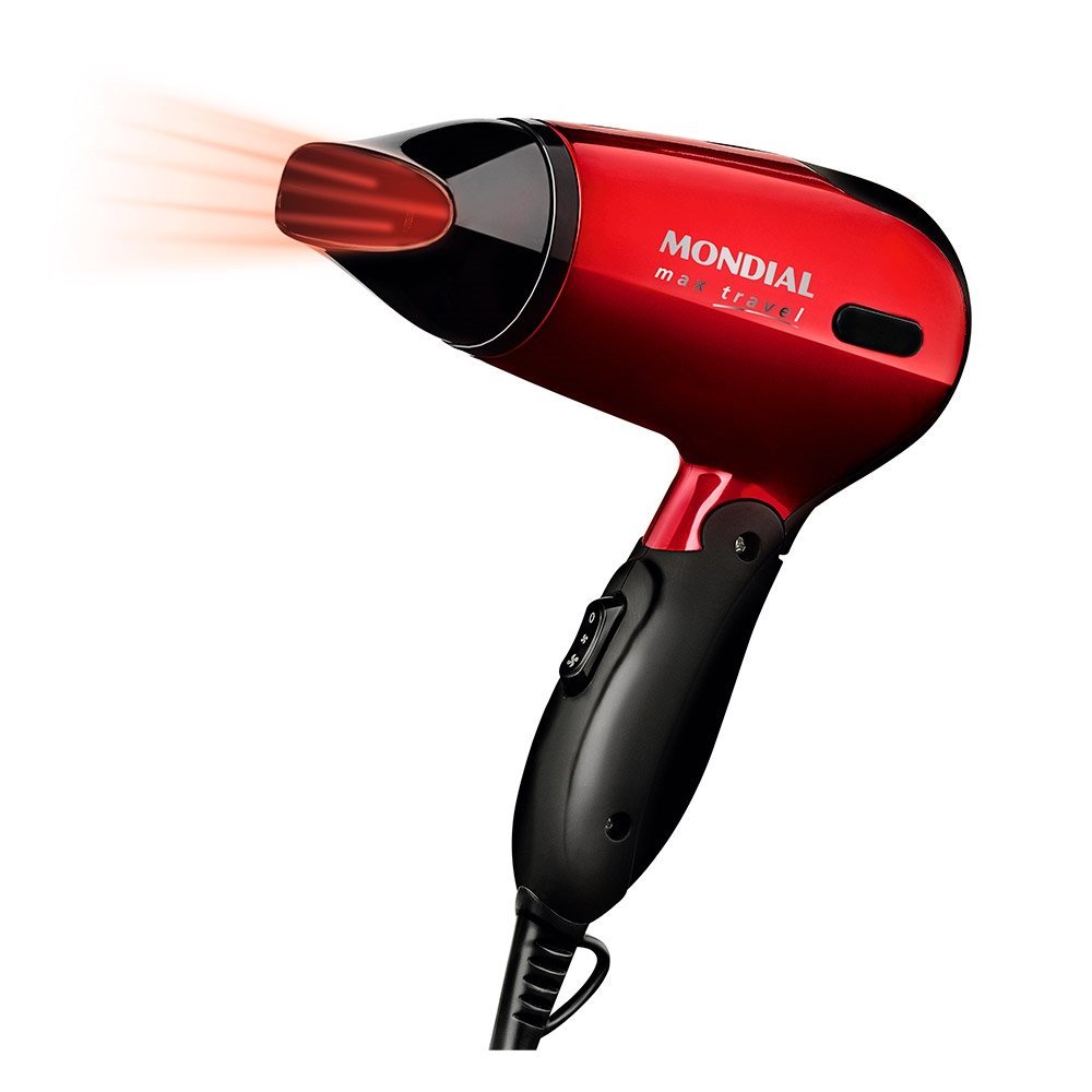 Secador de Cabelo Mondial Travel SC-10 Vermelho 2 Velocidades 2 Temperaturas 1200W Bivolt