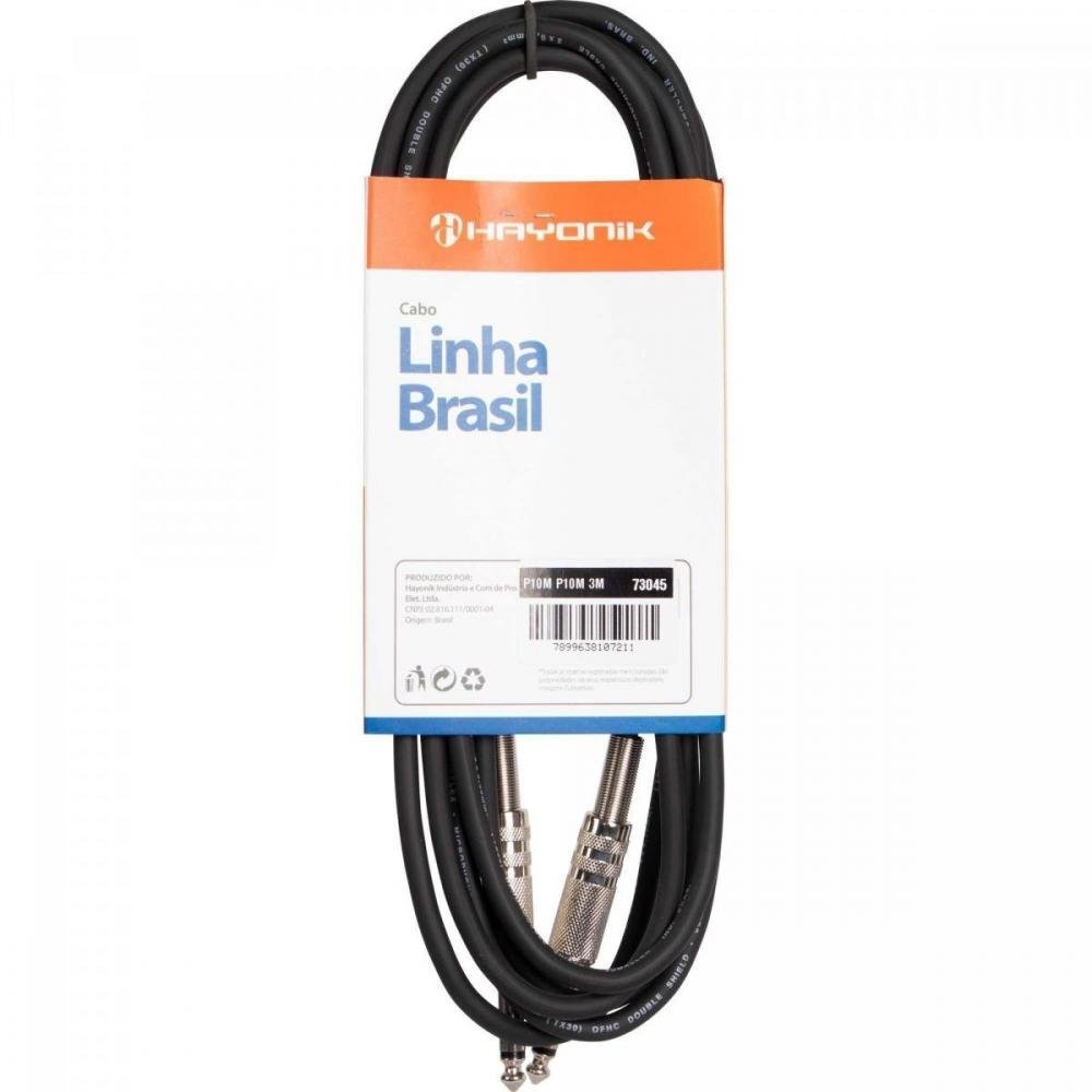 Cabo para Instrumentos P10 x P10 3m Linha BRASIL Preto HAYONIK Un.Venda: PC/1