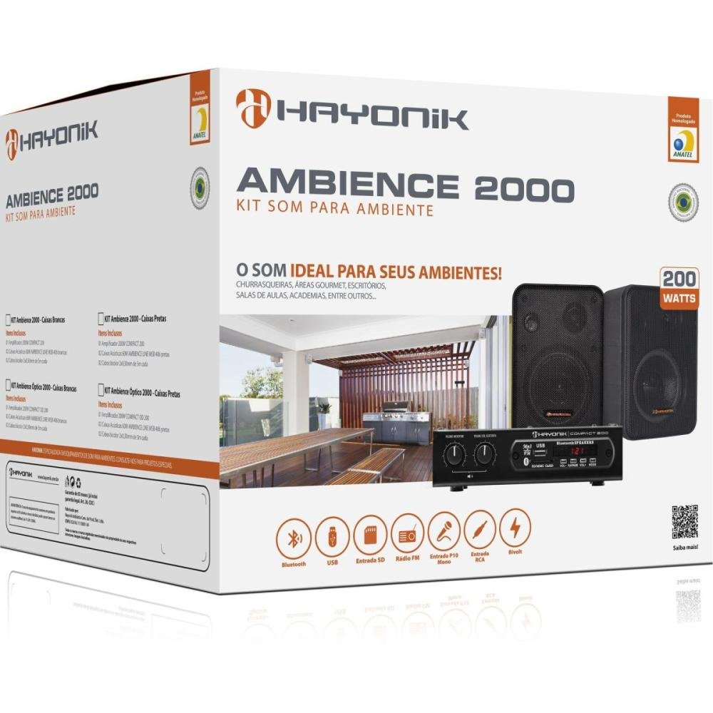Kit de Som para Ambiente Hayonik Ambience 2000 V2 Preto