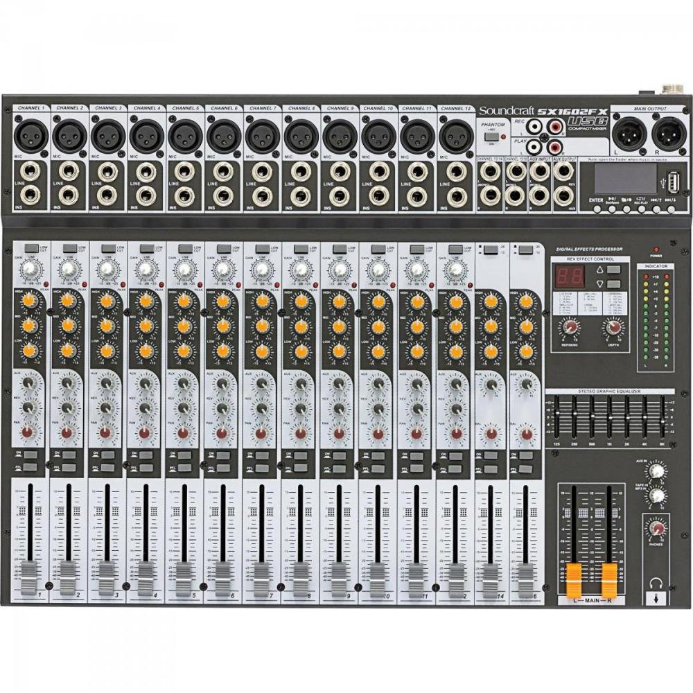 Mesa de Som 16 Canais Usb Sx1602fx Cinza Soundcraft