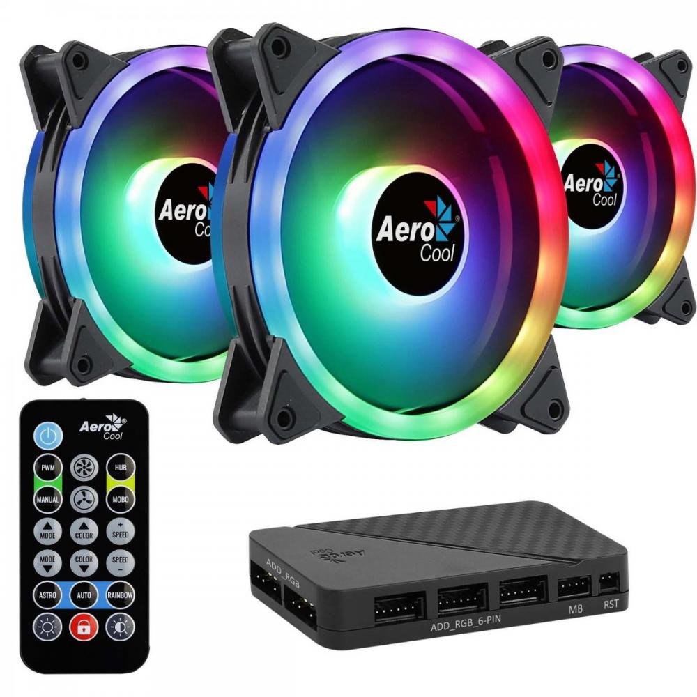 Kit Com 3 Coolers Aerocool Duo 12 Pro ARGB + Hub + Controle Un.Venda: PC/1