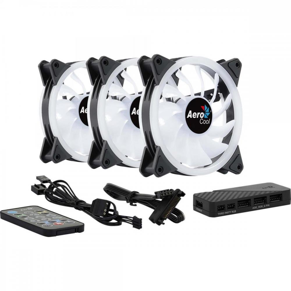 Kit Com 3 Coolers Aerocool Duo 12 Pro ARGB + Hub + Controle Un.Venda: PC/1