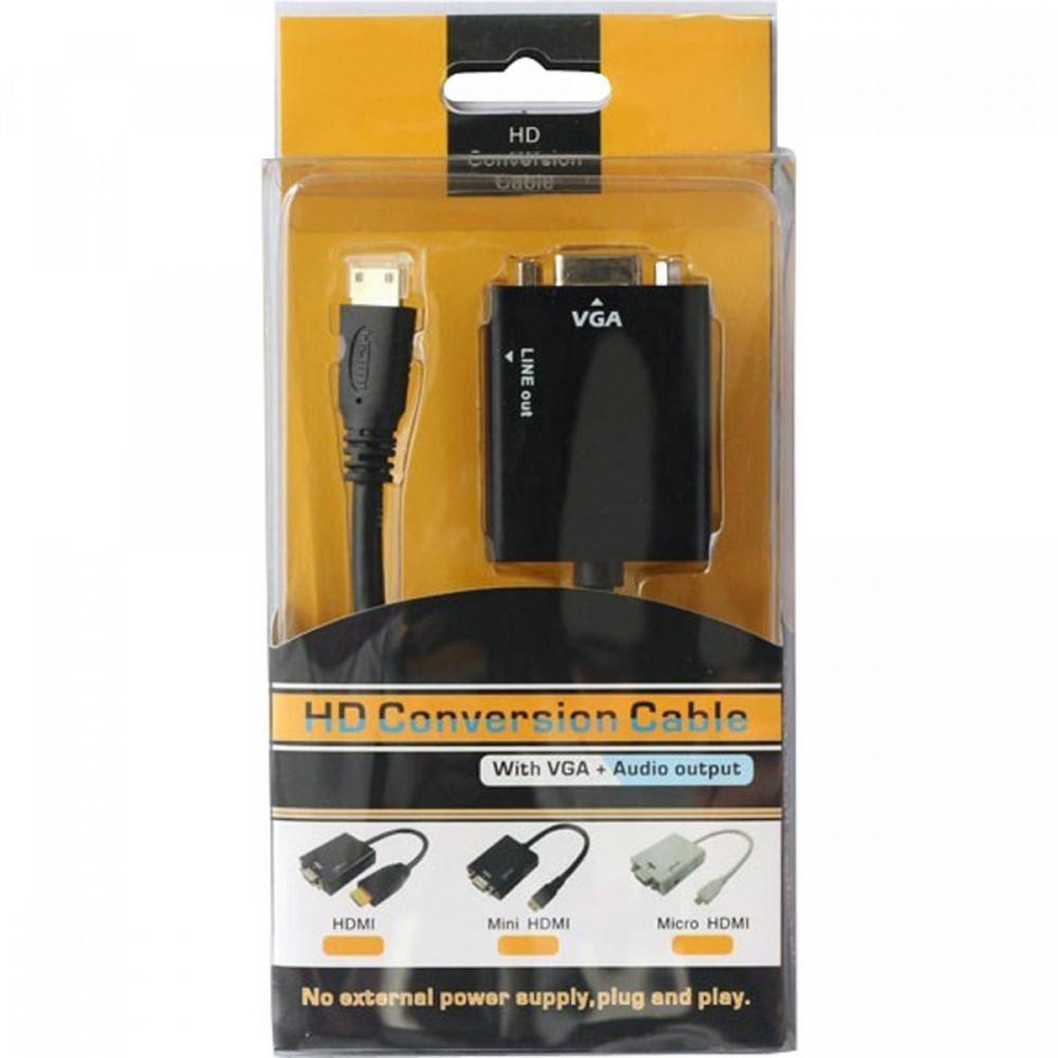 Conversor Hdmi para Vga de Áudio Cabo P2 Cn-1072 Preto Yuhuan