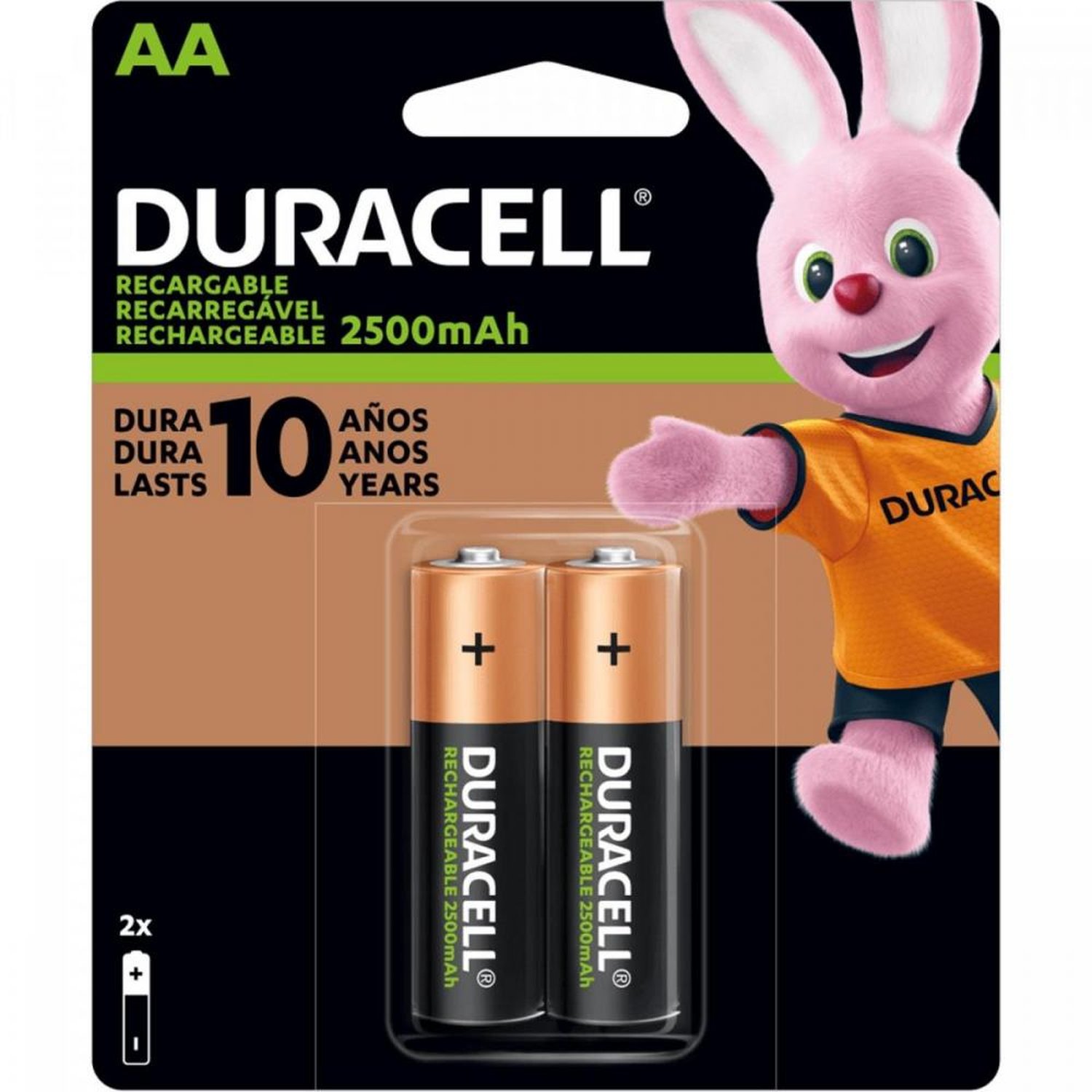 Pilha Recarregavel AA 2500mAh Duracell - Cartela com 2 pilhas