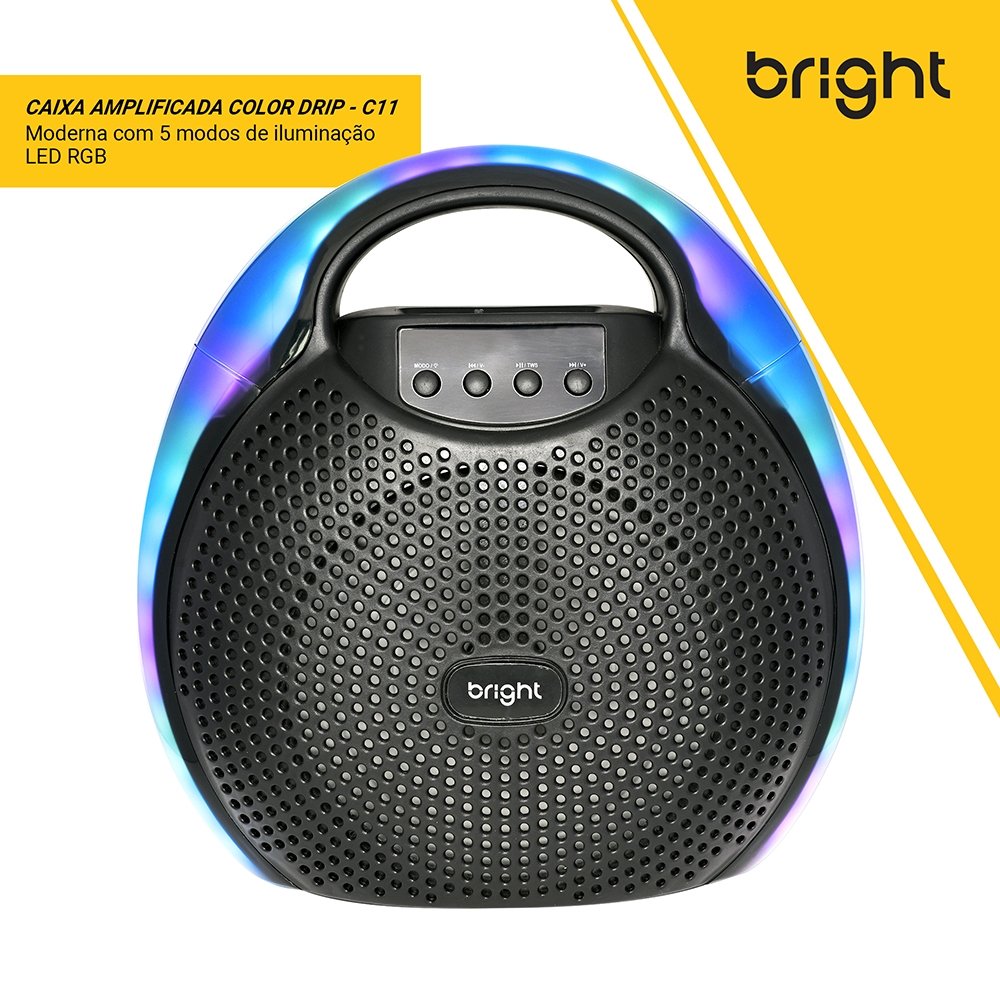 Caixa Amplificada Bright C11 Color Drip, 100W, Bluetooth/Fm/USB/SD, Preto