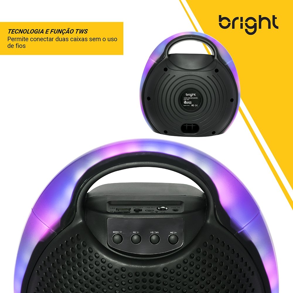 Caixa Amplificada Bright C11 Color Drip, 100W, Bluetooth/Fm/USB/SD, Preto