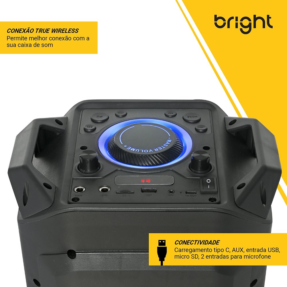 Caixa Amplificada Bright C12 Supernova, 200W, Bluetooth/FM/USB, Preto