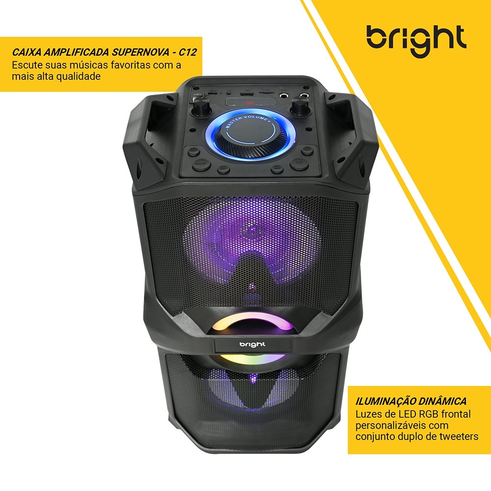 Caixa Amplificada Bright C12 Supernova, 200W, Bluetooth/FM/USB, Preto