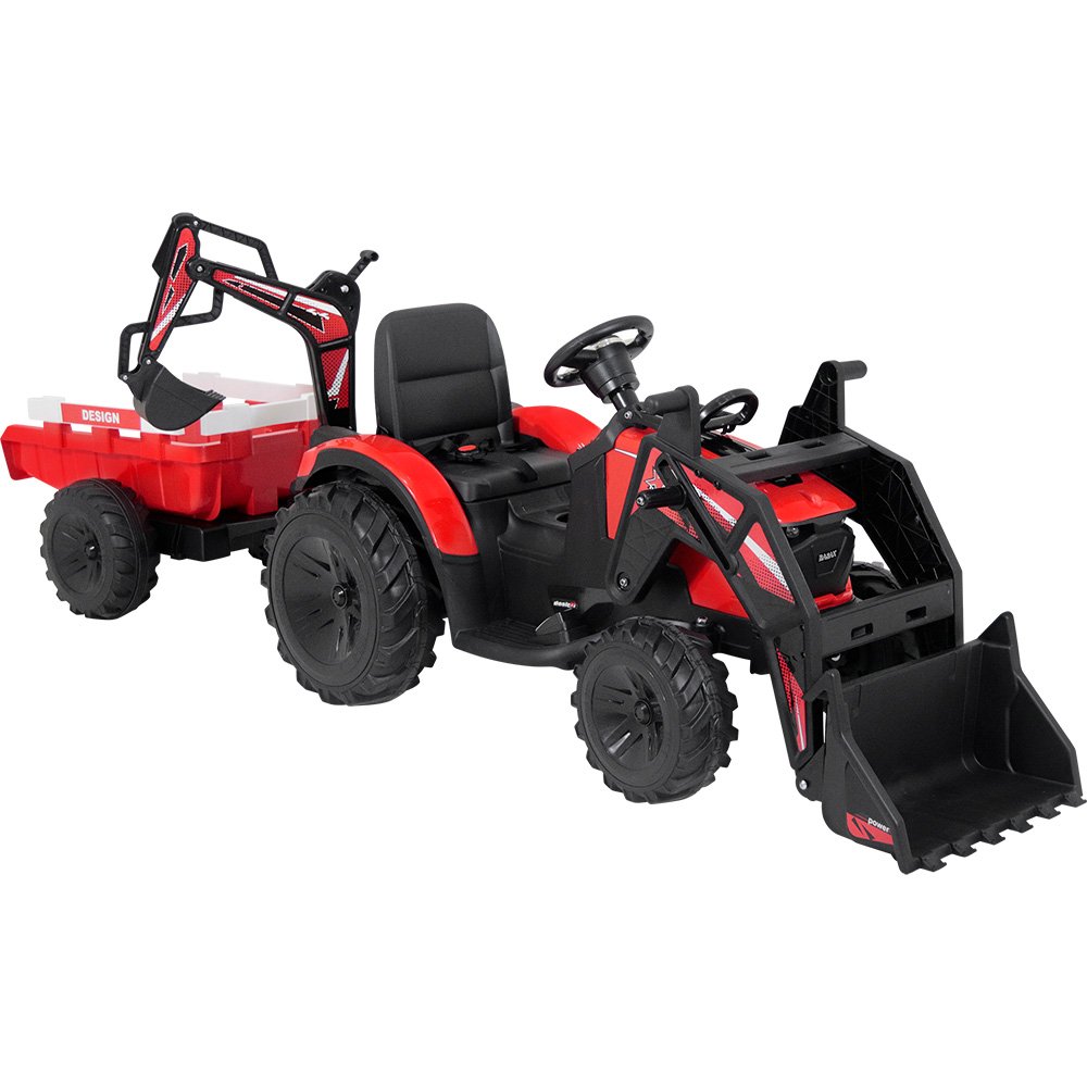 Trator Elétrico Escavadeira e Retroescavadeira com Carreta Vermelho Bel