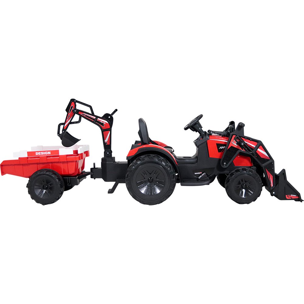 Trator Elétrico Escavadeira e Retroescavadeira com Carreta Vermelho Bel