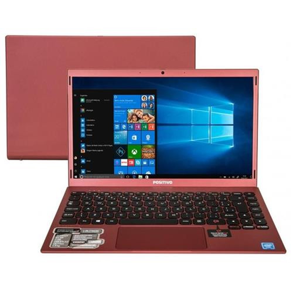 Notebook Positivo Motion Q464C Intel Atom Quad Core 4GB 64GB eMMC 14,1 Intel HD Windows Red 10 Home