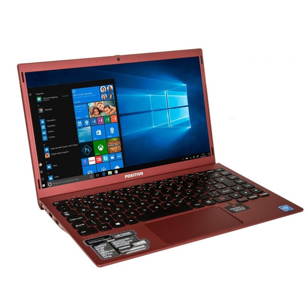 Notebook Positivo Motion Q464C Intel Atom Quad Core 4GB 64GB eMMC 14,1 Intel HD Windows Red 10 Home