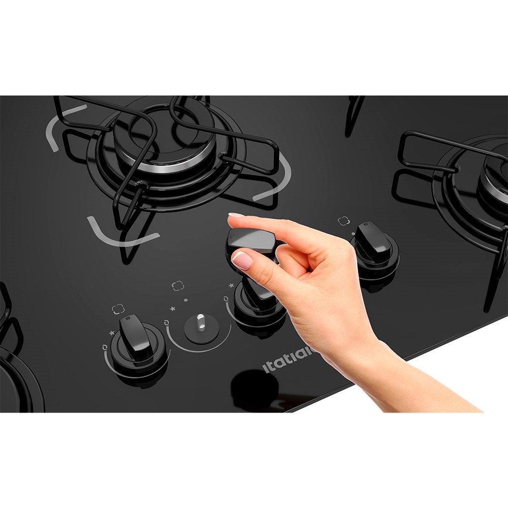 Cooktop a Gás 5 Bocas Itatiaia Essencial - Mesa de Vidro Temperado, Preto, Bivolt