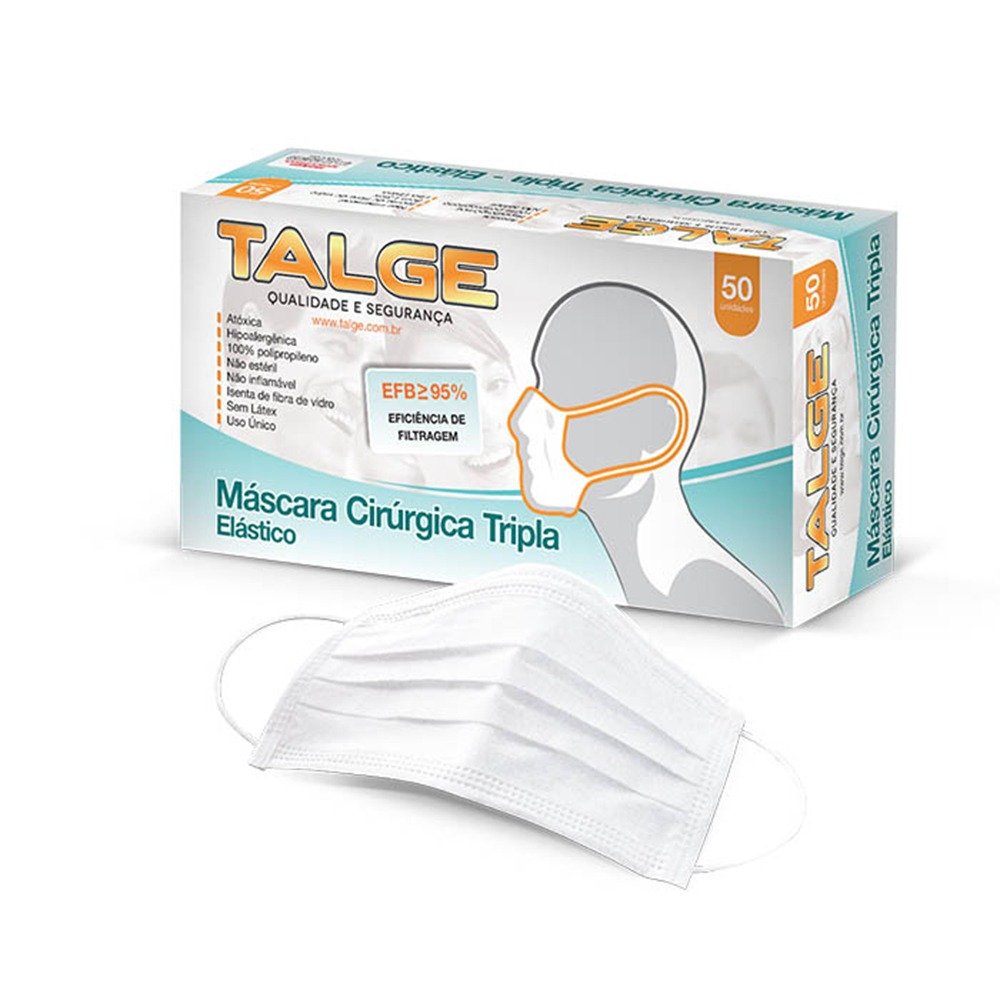 Mascara Descartavel Tripla Com Elastico Com 50 Unidades Branca - TALGE