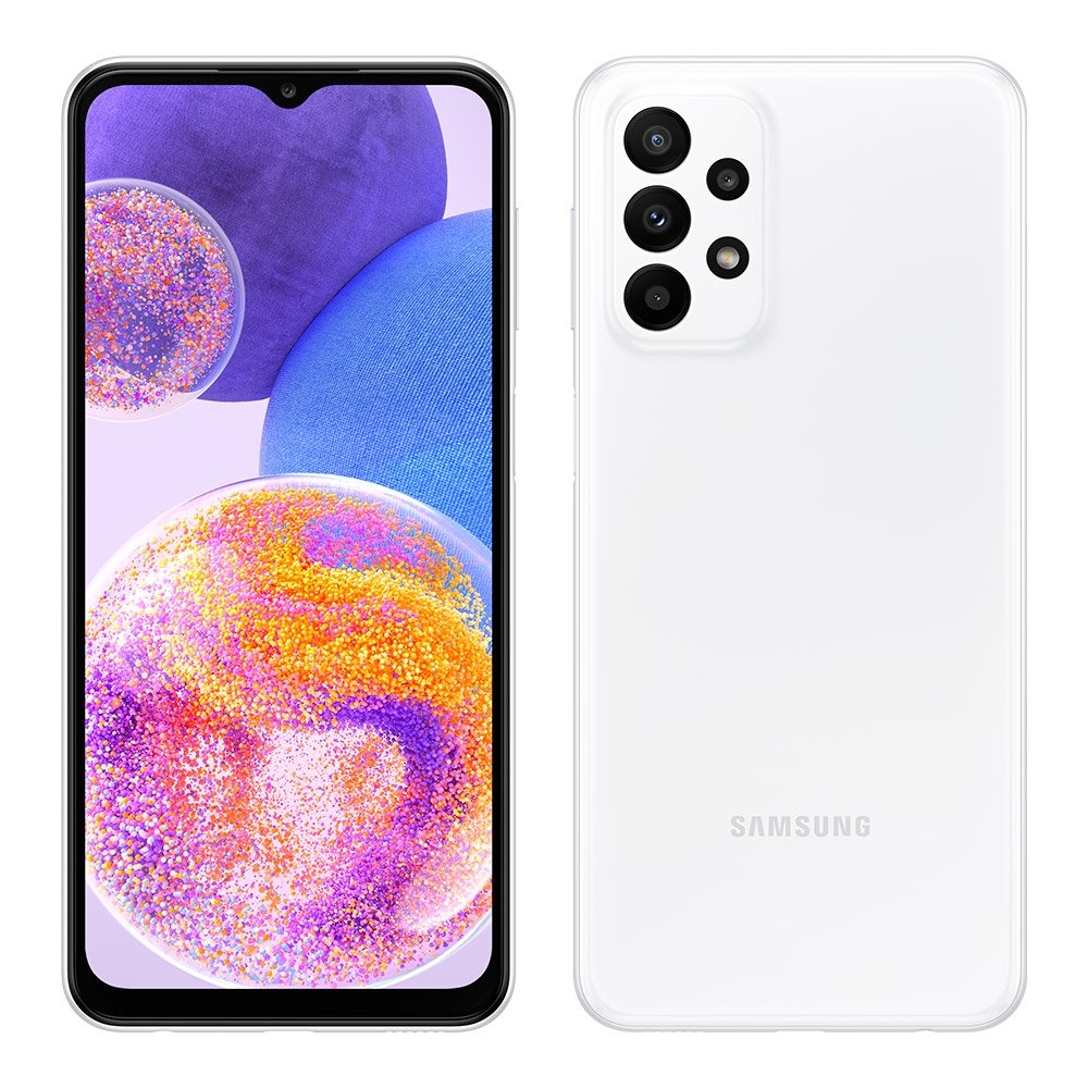 Smartphone Samsung Galaxy A23 Branco, Tela de 6.6", 5G+Wi-Fi+NFC, And. 13, Câm. Tras. 50+5+2+2MP, Frontal 8MP, 4GB RAM, 128GB