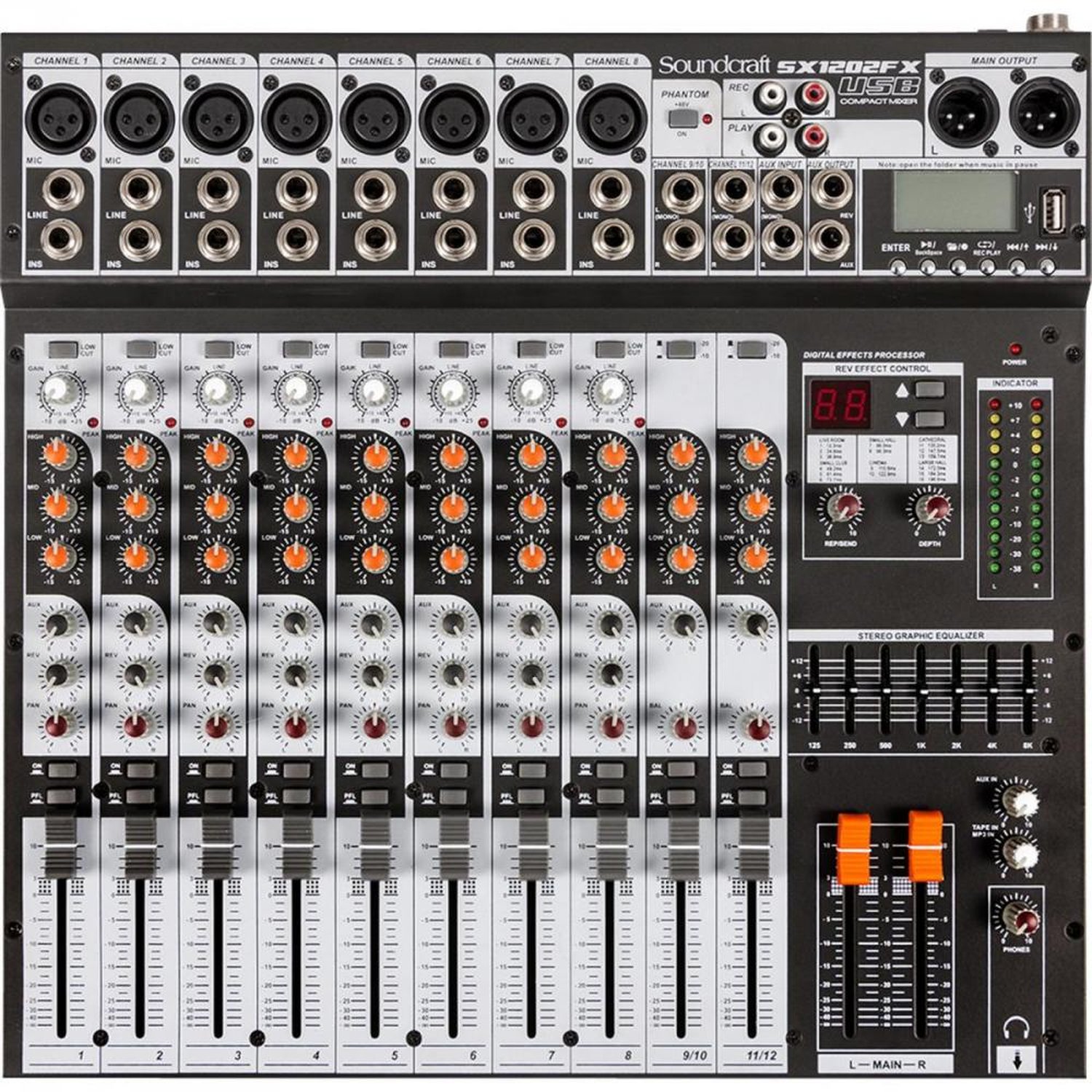 Mesa de Som 12 Canais Usb Sx1202fx Preta Soundcraft