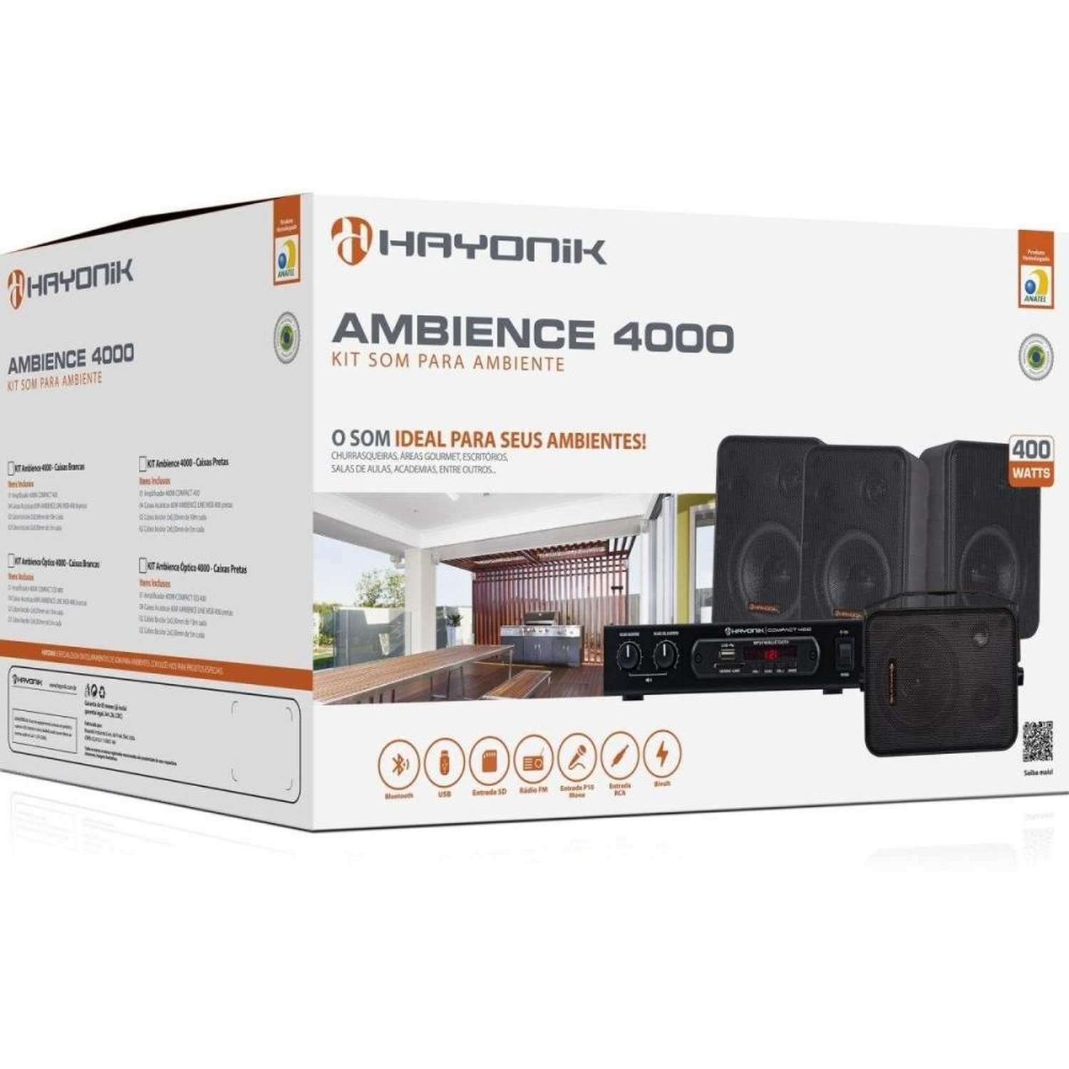 Kit De Som Para Ambiente Hayonik Ambience 4000 V2 Preto Un.Venda: Pc/1
