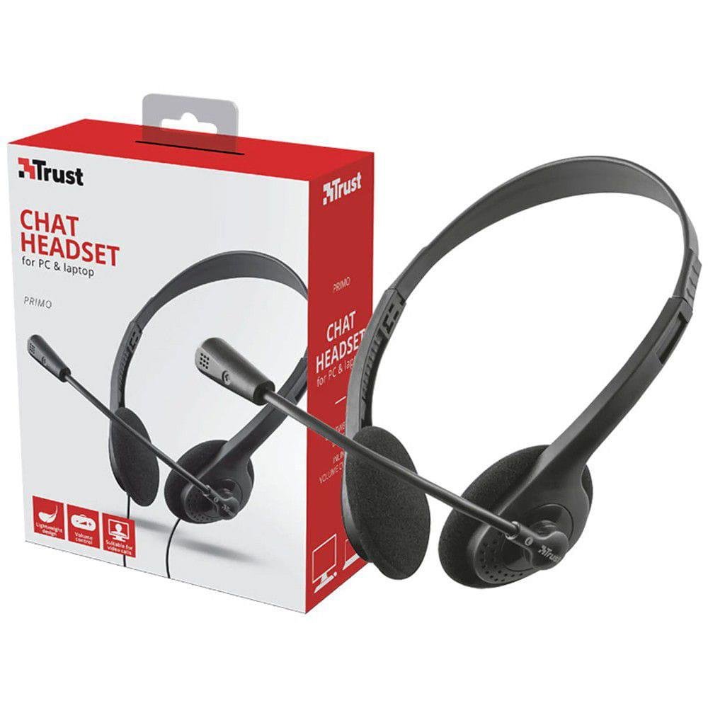 Headset Trust Primo, 3.5mm, Para PC e Notebook, On-ear, Preto