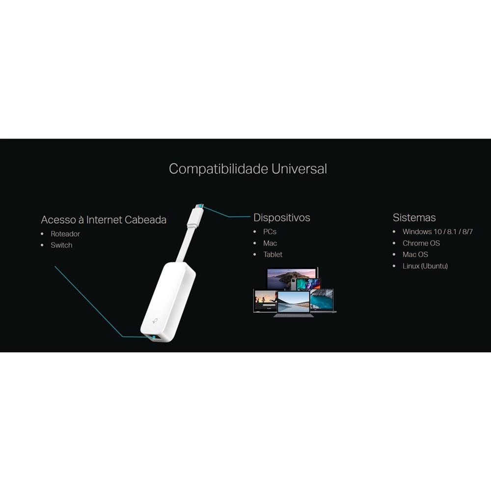 Adaptador de Rede TP-Link, USB-C C 3.0 x RJ45 Gigabit - UE300C