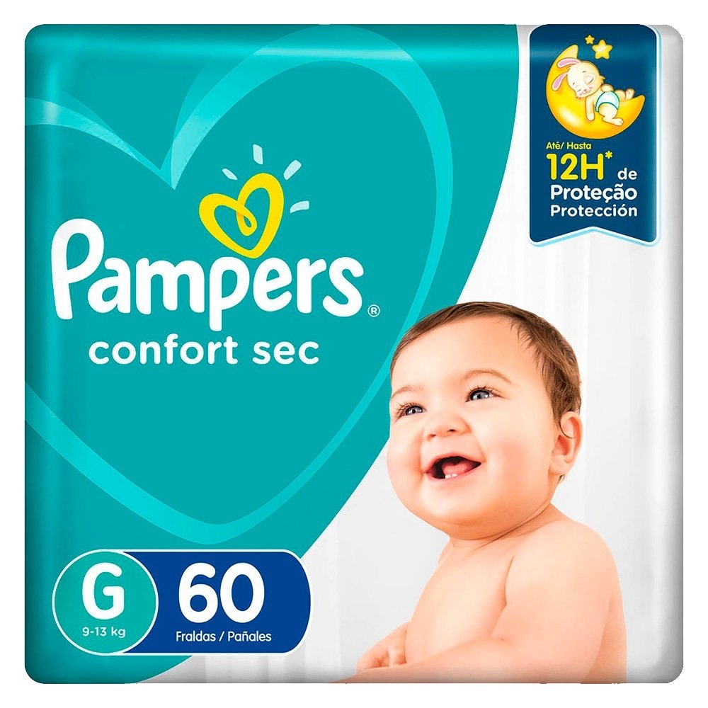 Fralda Descartável Pampers Confort Sec Super Tamanho G - 2 Pacotes com 60 Fraldas - Total 120 Tiras