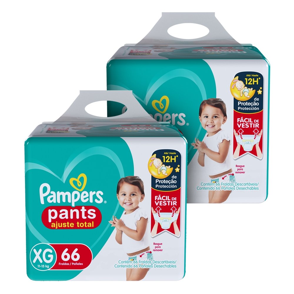 Fralda Descartável Pampers Pants Ajuste Total Top XG - 2 Pacotes com 66 Unidades - Total 132 Tiras
