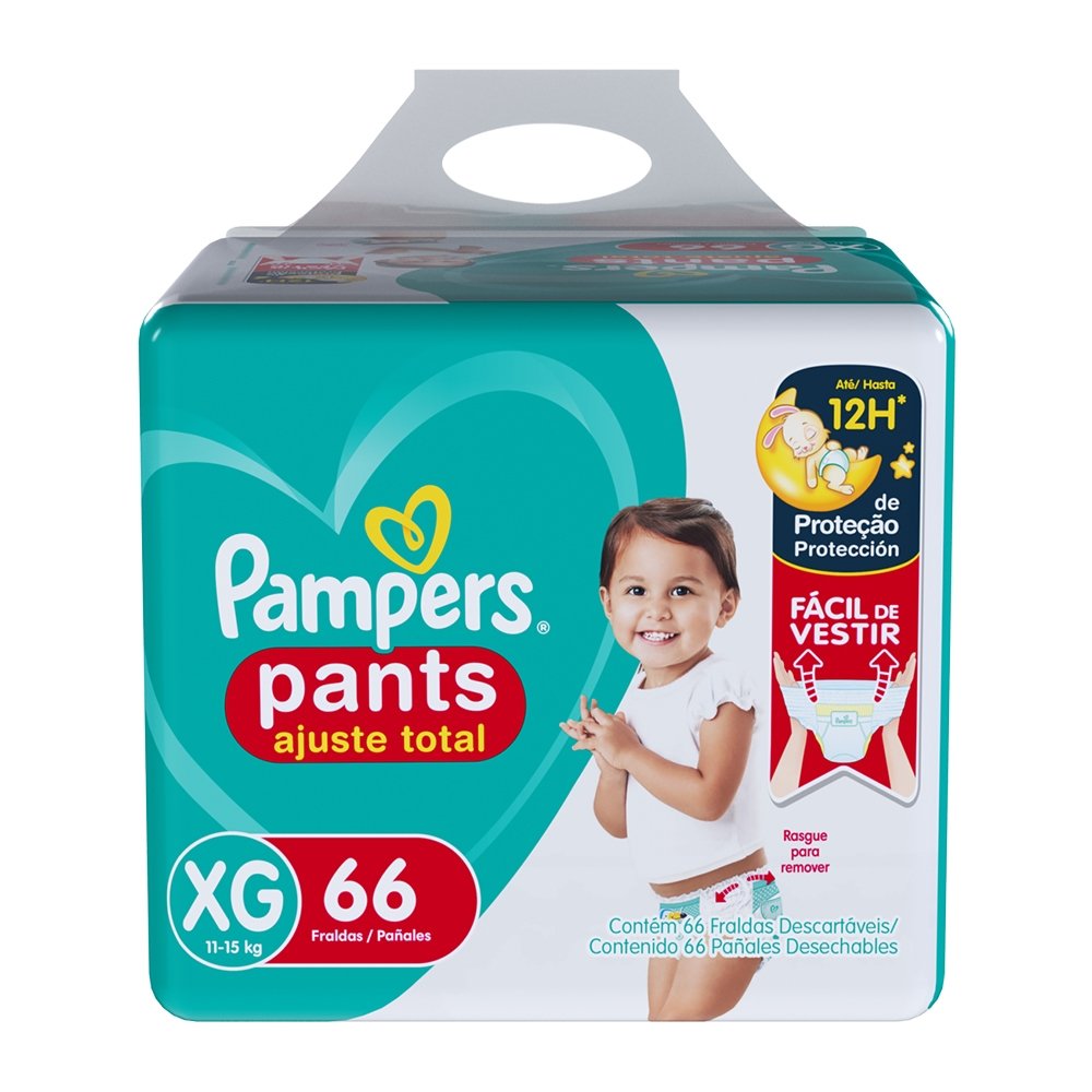 Fralda Descartável Pampers Pants Ajuste Total Top XG - 2 Pacotes com 66 Unidades - Total 132 Tiras