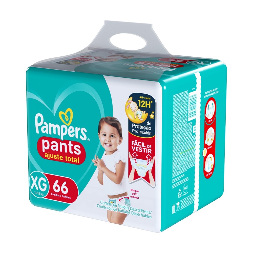 Fralda Descartável Pampers Pants Ajuste Total Top XG - 2 Pacotes com 66 Unidades - Total 132 Tiras