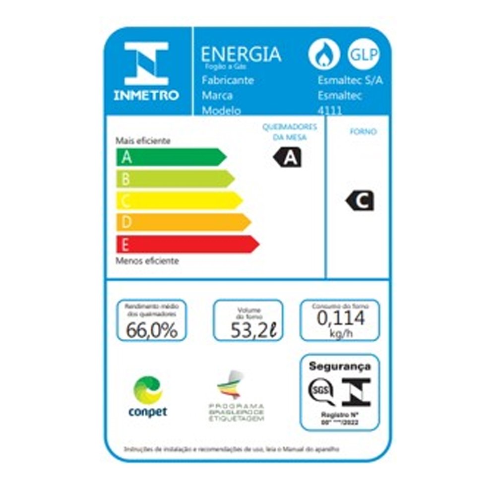 Fogão de Piso Esmaltec 4 Bocas Bali 4111 Acendimento Manual