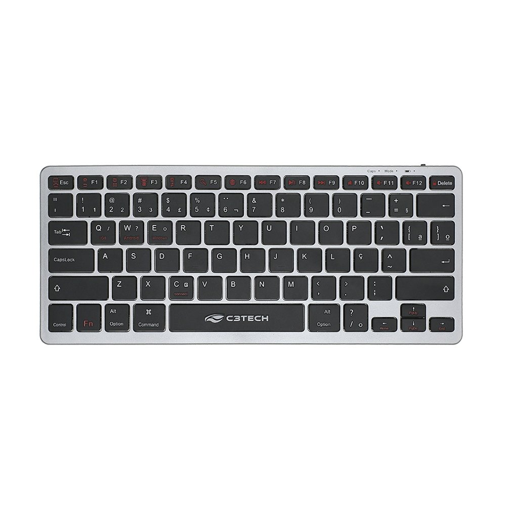 Teclado C3Tech Sem Fio Bluetooh K-BT50BK Recarregável - Multimídia, Preto/Cinza