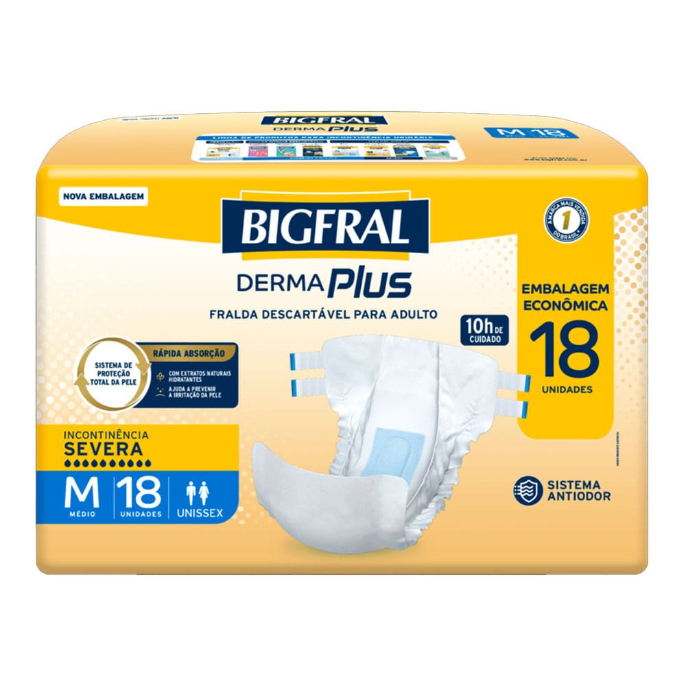 Fralda Bigfral Derma Plus M Com 18 Embalagem Economica