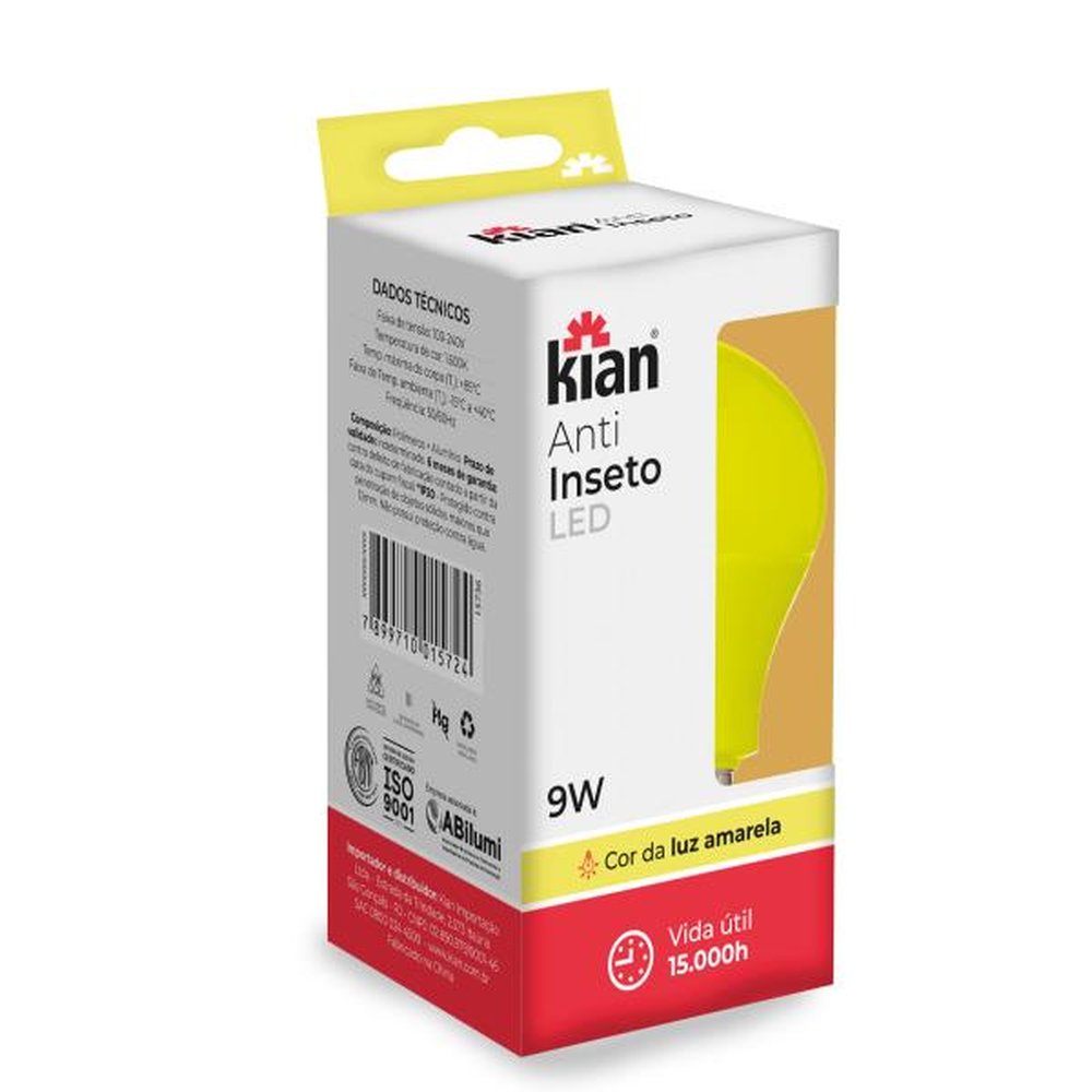 Lâmpada Led Anti-Inseto 9W Luz Amarela Bivolt Kian
