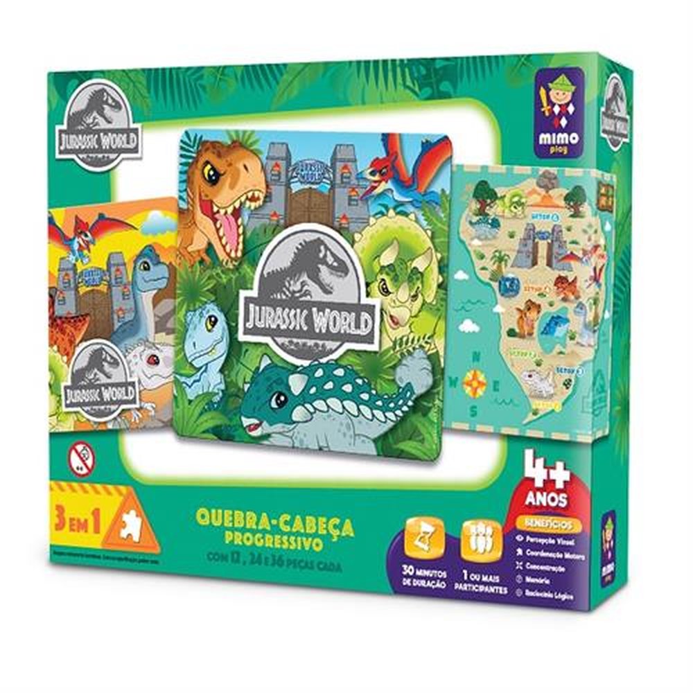 Quebra Cabeça Progressivo 3 em 1 - 12/24/36 peças - Jurassic World