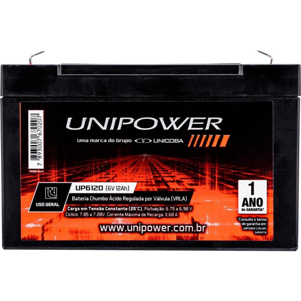 Bateria Estacionária Selada 6v/12a Vrla Up6120 Unipower