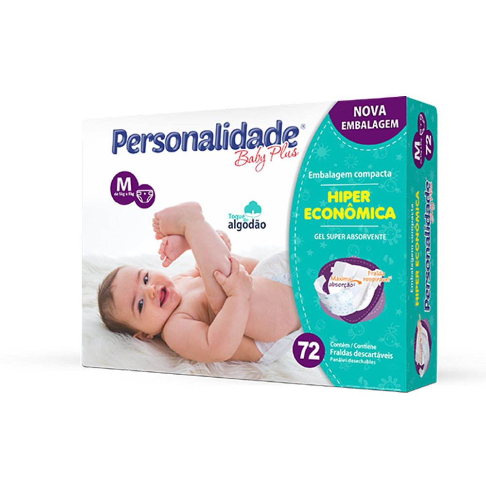 Fralda Personalidade Baby Plus Hiper M 72 Unidade
