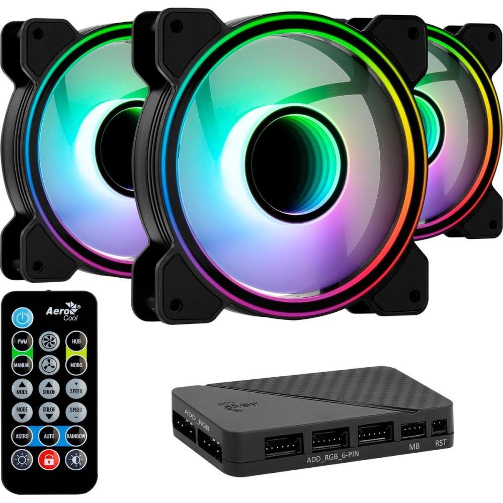 Kit 3 Coolers Mirage12 Argb Pro + Hub + Controle Aerocool