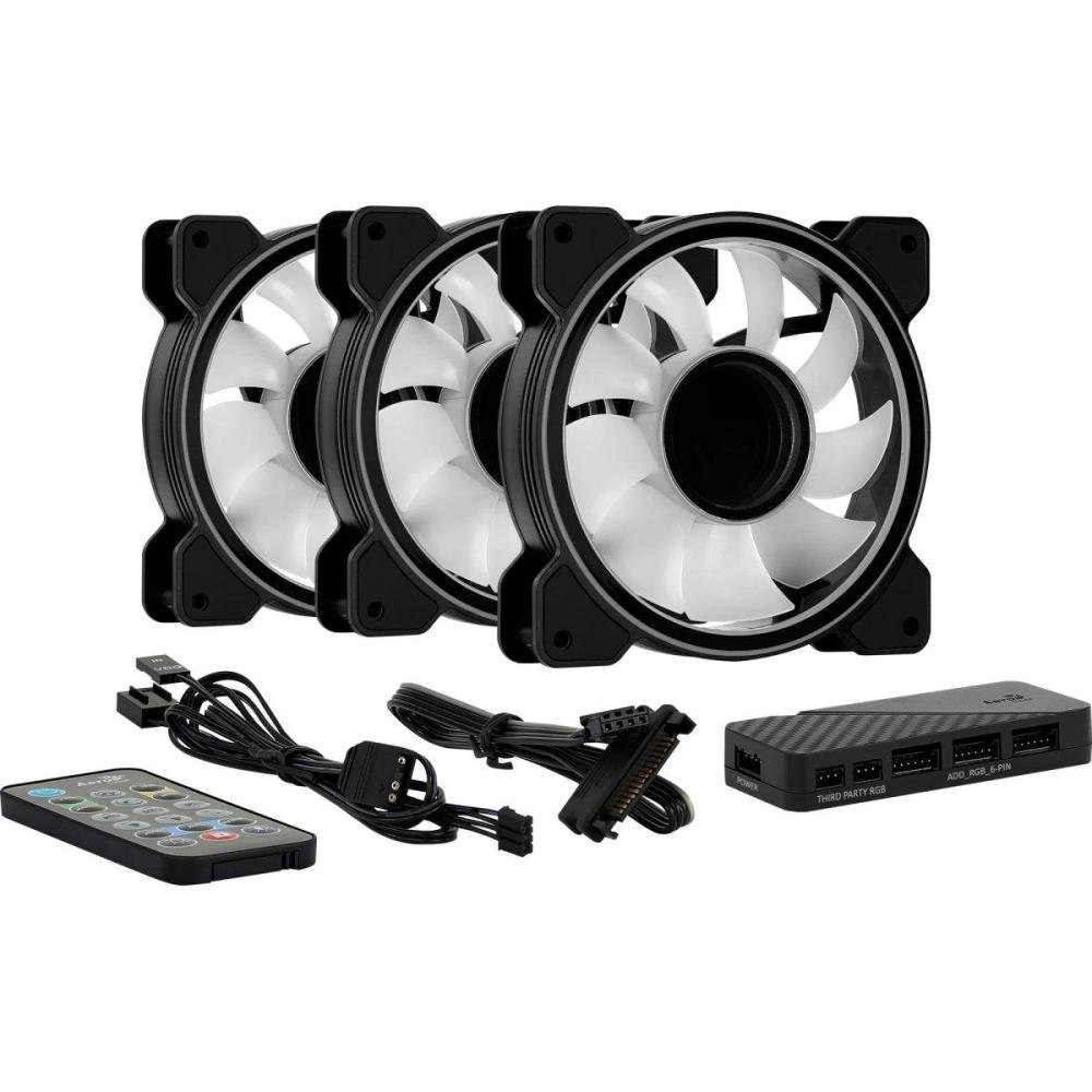 Kit 3 Coolers Mirage12 Argb Pro + Hub + Controle Aerocool