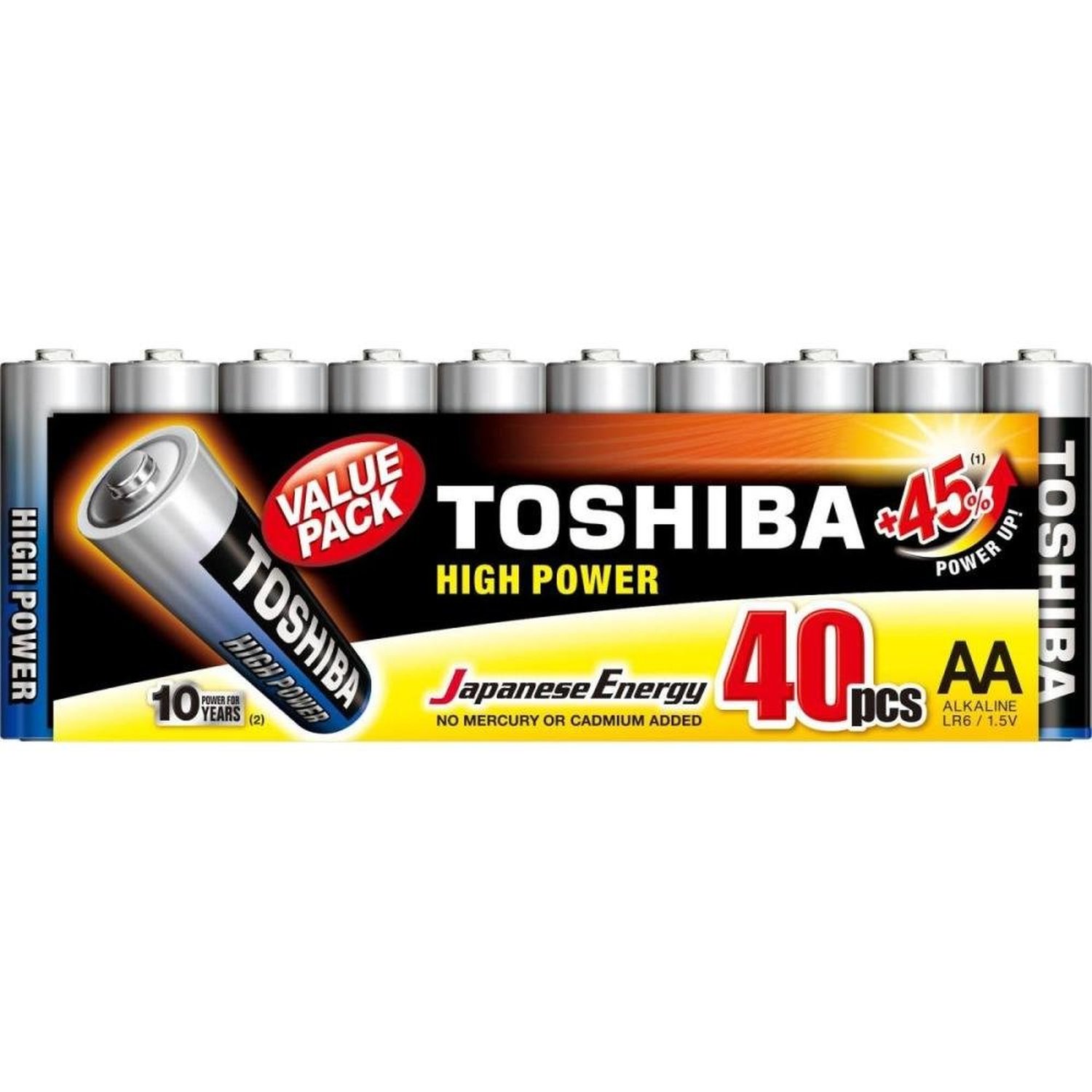 Pilha Alcalina AA 1,5V LR6GCP Toshiba - Cartela com 40 pilhas