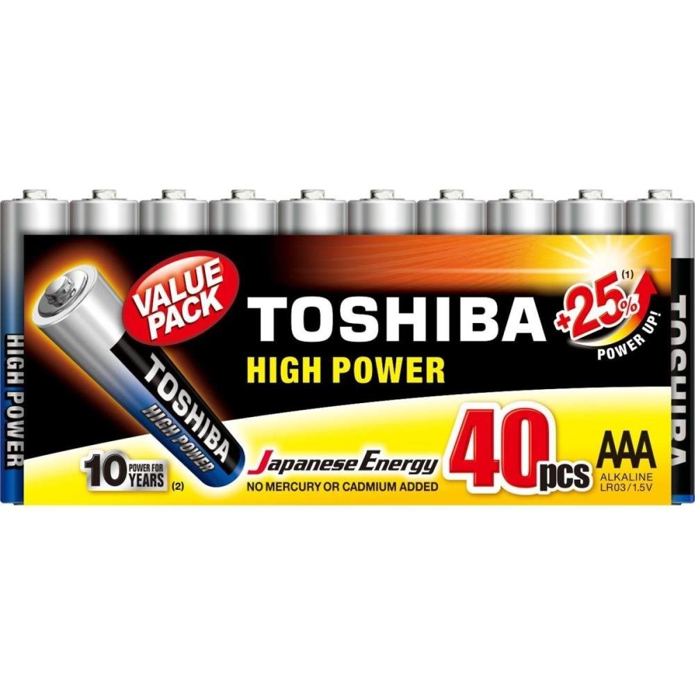 Pilha Alcalina AAA 1,5V LR03GCP Toshiba - Cartela com 40 pilhas