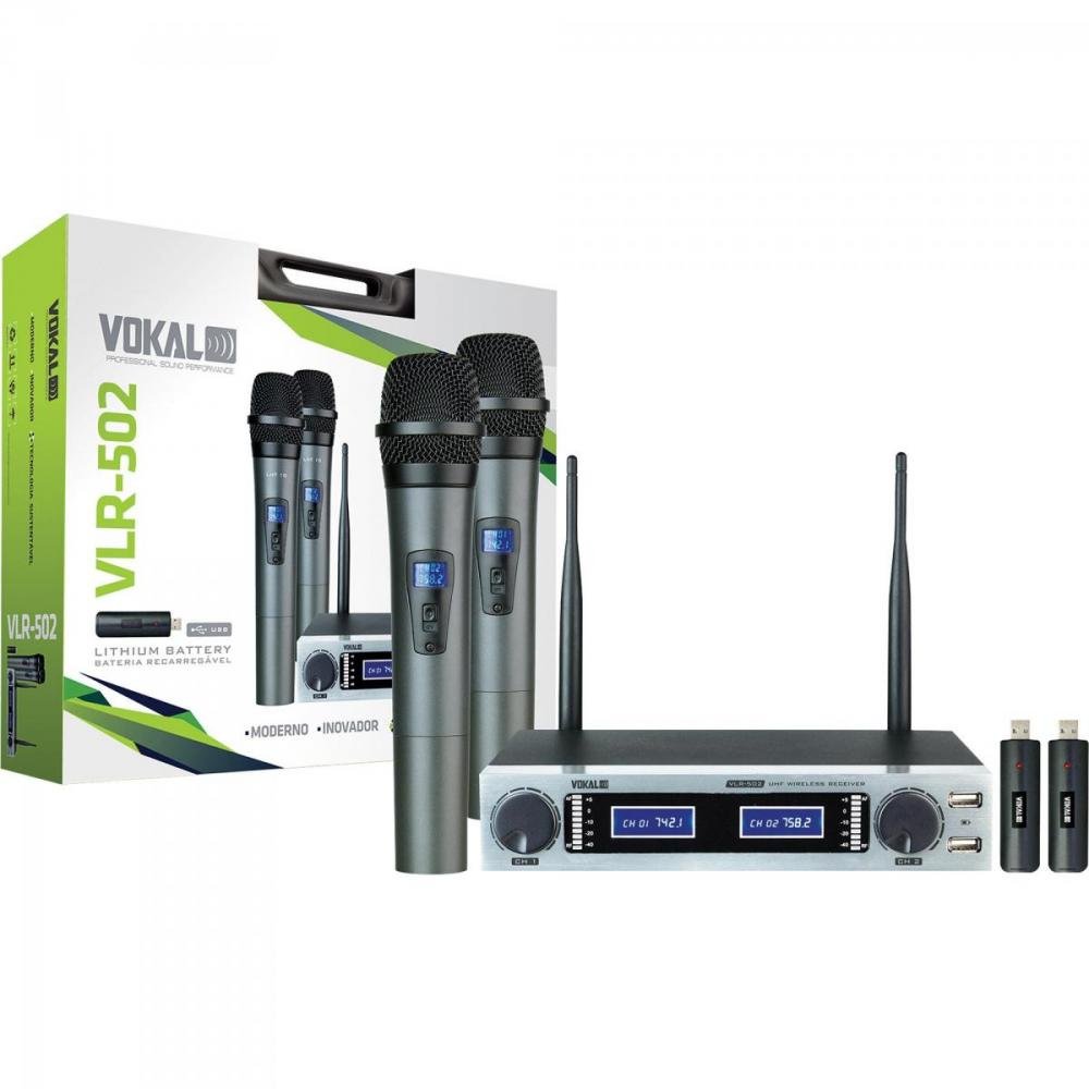 Microfone de Mão Duplo Vlr-502 Cromado Vokal