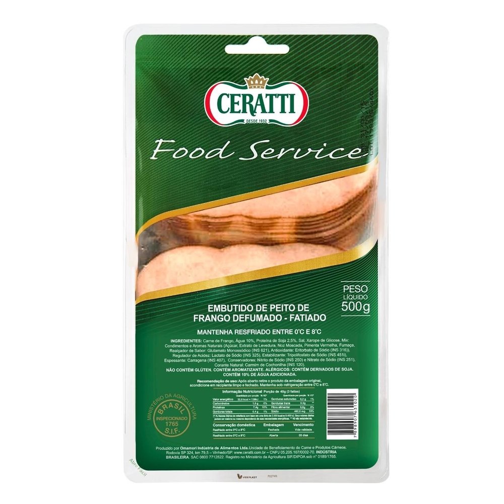 Peito de frango Defumado Fatiado 0,5KG - Contem 6 embalagens