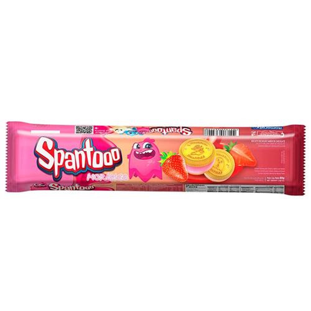 Biscoito Recheado Spantoo Morango 80g - Caixa Contem 30 unidades