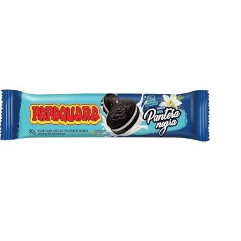 Biscoito Recheado Papaguara Pantera Negra 80gr- Caixa contém 30 unidades.